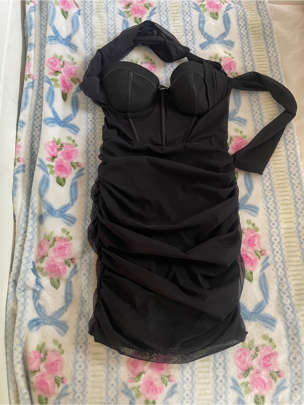 Oh Polly Black Ruched Halter Midi Dress